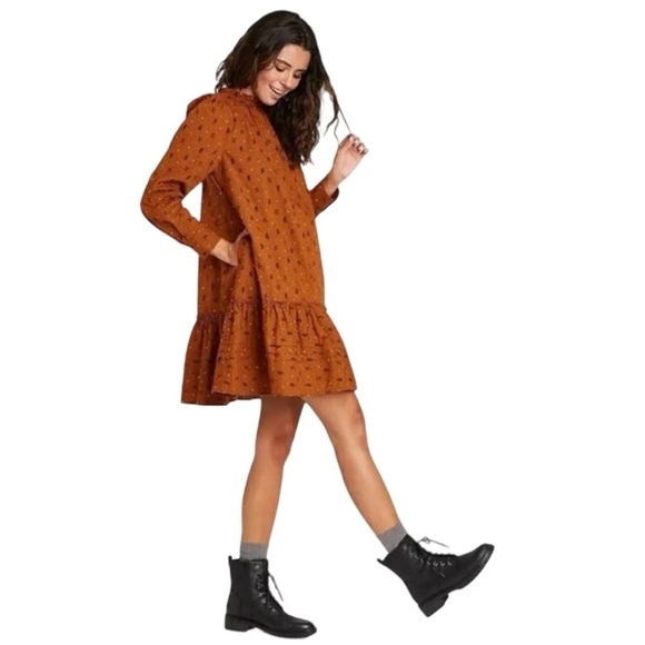 Universal Thread Dresses & Skirts - Universal Threads Rust Floral Prairie Babydoll Boho Long Sleeve Ruffle Dress